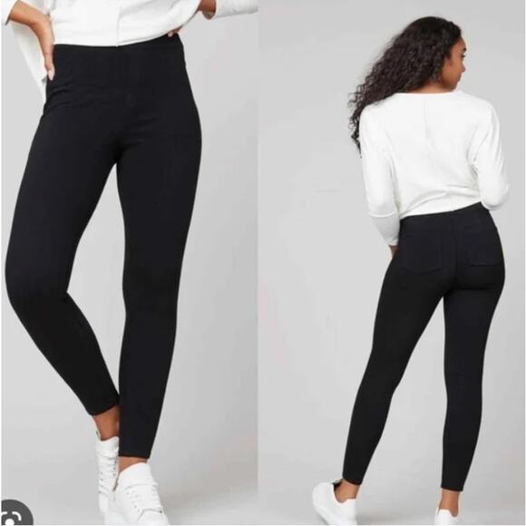 Spanx Jean-ish Ankle Skinny Jeggings Black Pull-on Stretch Jeans LARGE - Picture 1 of 7